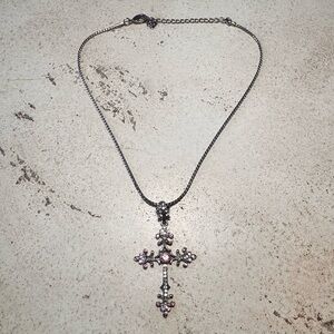Cookie Lee Y2K Gothic Cross Rhinestone Necklace